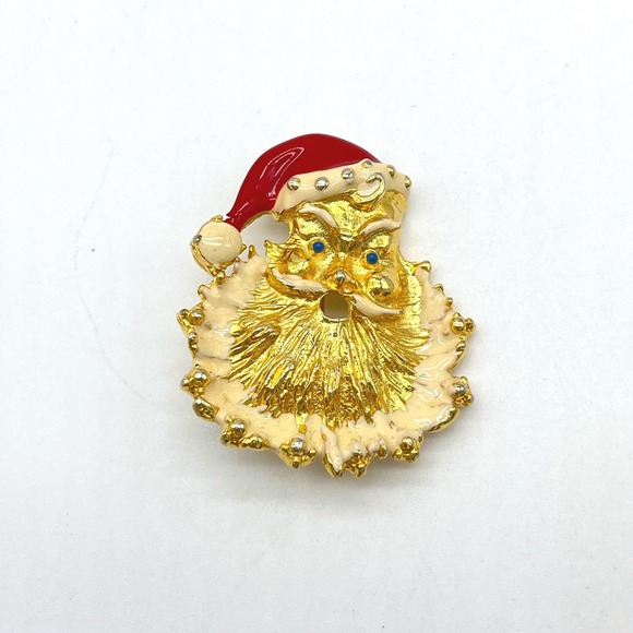 Jewelry - Vintage Santa Claus Christmas Brooch Pin Gold Tone Red Hat Holiday Jewelry
